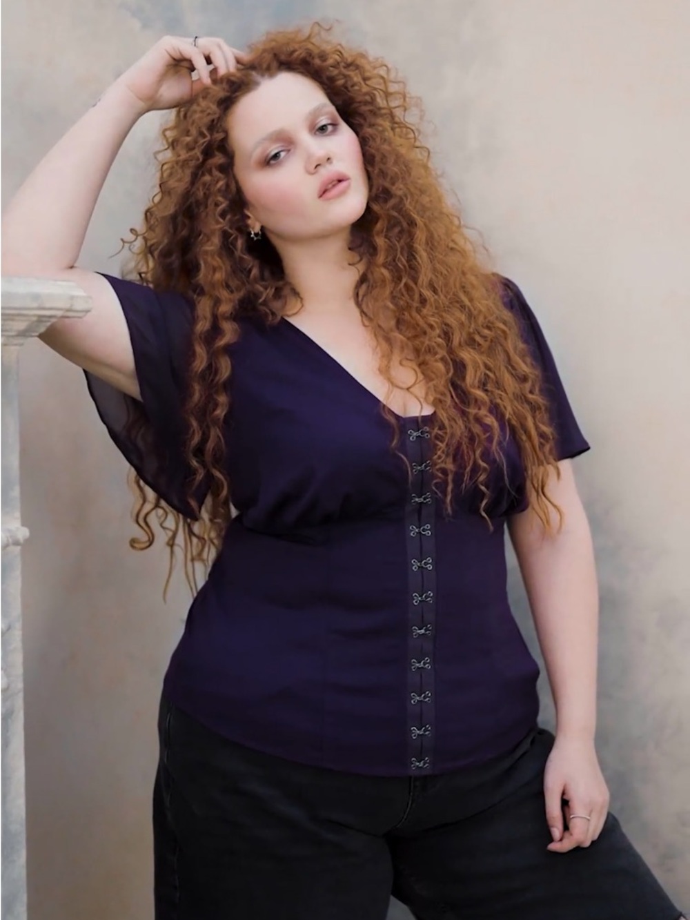 Torrid Nightfall Flutter Sleeve Corset Top Size 00 Blackberry Cordial Purple NWT